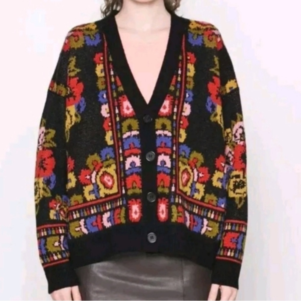 FARM Rio Black Floral Multicolor Button Cardigan - Picture 8 of 10